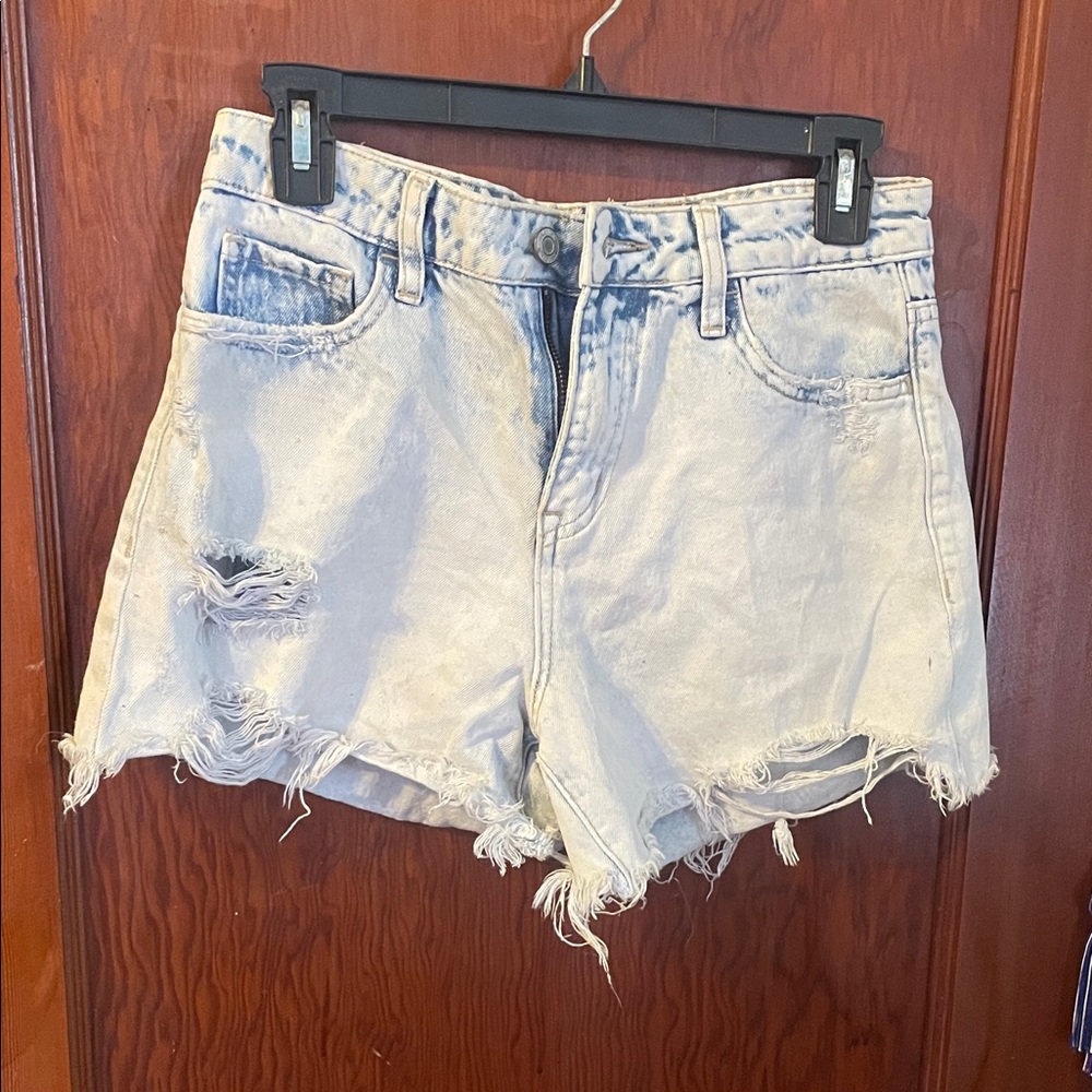 Distressed Light Blue Denim Shorts